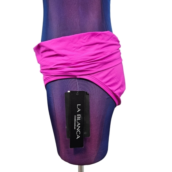 NWT La Blanca Hot Pink Island Goddess Shirred Band Hipster Bikini Bottom Size 10 - Picture 3 of 7